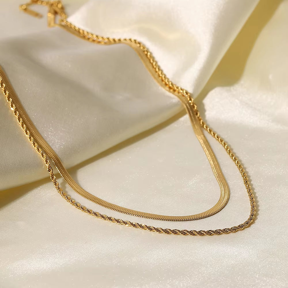 Uworld Simple Jewelry 18K Gold Plated Flat Snake Chain Layer Necklace Stainless Steel Snake Rope Chain Necklace Gift