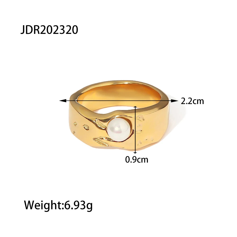 Vintage Style Ring 18K PVD Gold Plated Fresh Water Pearl Stainless Steel Jewelry Elegant Imitation Ring Accessories New