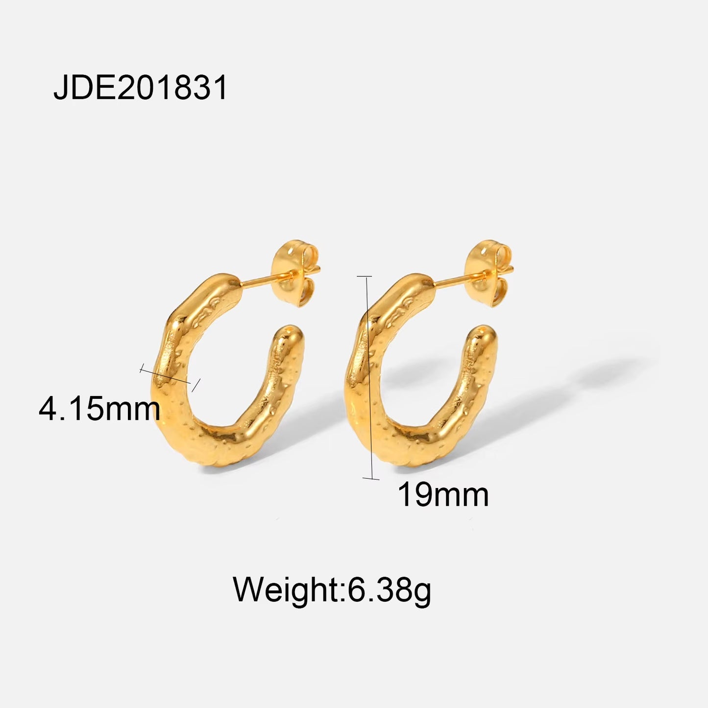 Shaped Hammer Shiny Zircon CC Shape Hoop Earrings for Women 18K Gold Plated Stainless Steel Circle Earrings Jewelry