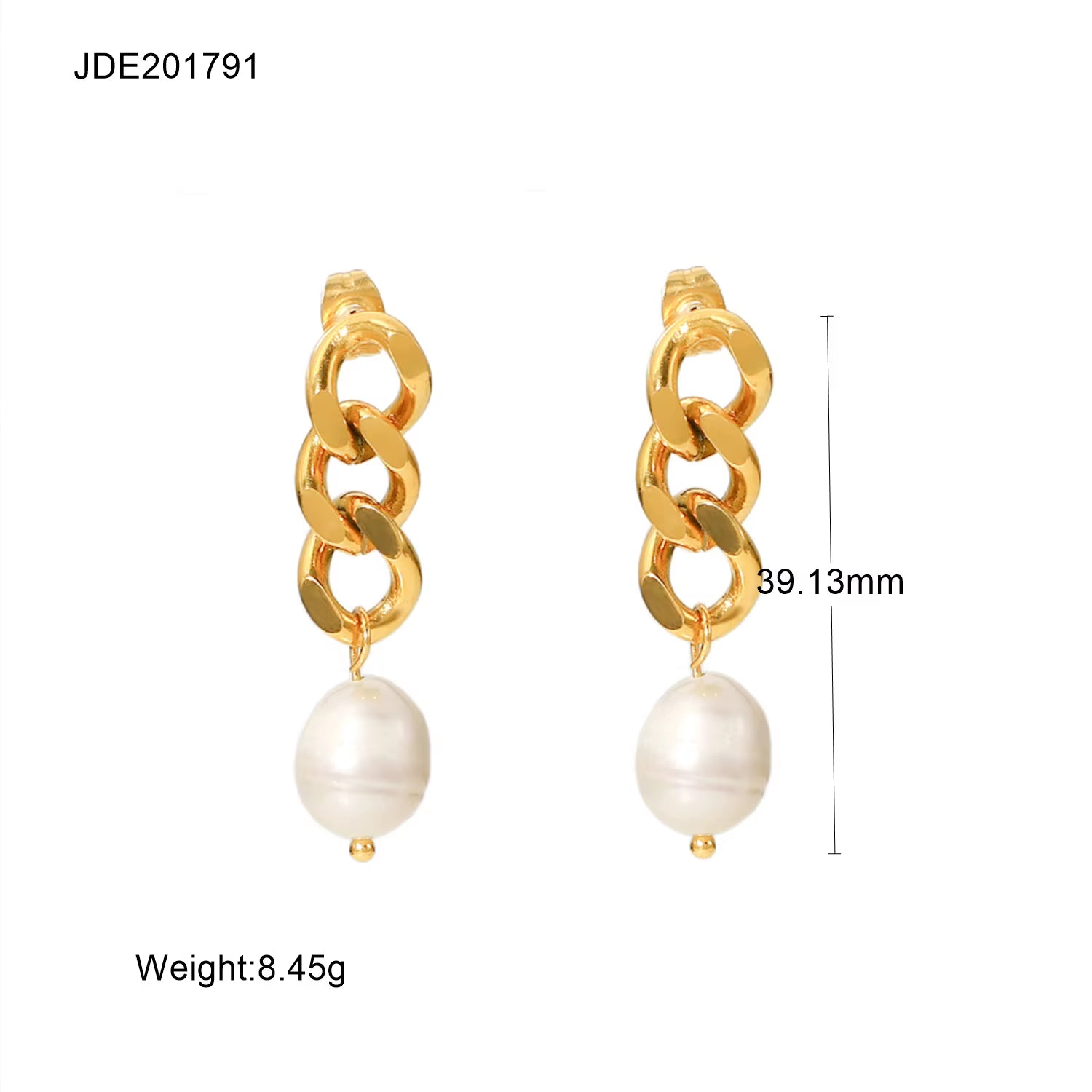 2022 New Natural Freshwater Pearl Charm 18K Stainless Steel Cuban Chain Drop Earrings for Women Gold Plated Statement Earring