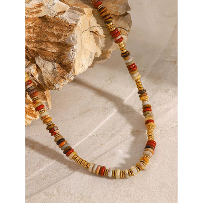 Uworld Colorful Natural Stone Semi-Precious Stainless Steel Beads Waterproof Handmade Necklace for Women Fashion Healing Jewelry