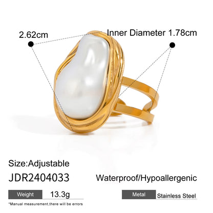 Fashion Imitation Pearl Stainless Steel Gold Color Ring for Women Engagement Party Gift Temperament Jewelry 2024