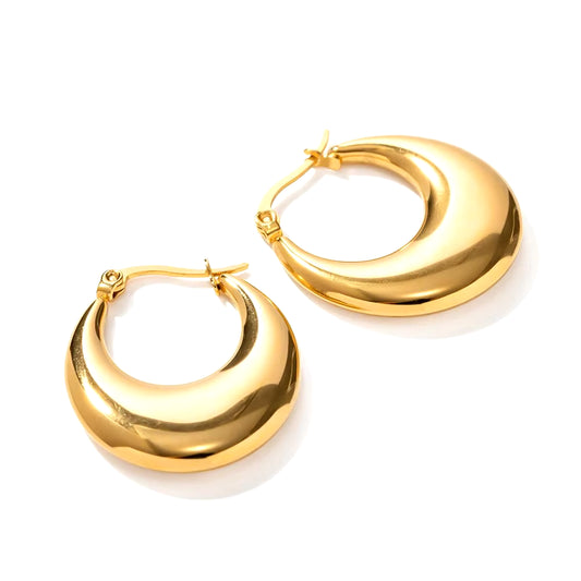 Stainless Steel Chunky Hoop Earrings with 18K Gold Plated Moon Design - Tarnish-Free Daily Wear