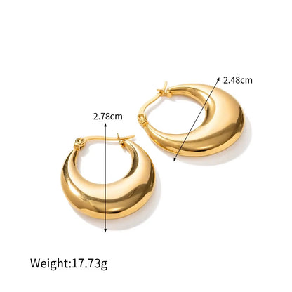 Stainless Steel Chunky Hoop Earrings with 18K Gold Plated Moon Design - Tarnish-Free Daily Wear