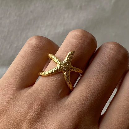 Uworld Beach Style Stainless Steel Star Open Ring Metal Waterproof Fashion Gold Color Jewelry Gift Anillo Acero Inoxidable Mujer