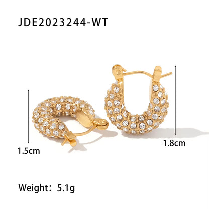 Uworld Trendy Full Zircon Gold Silver Blingbling Hoop Earrings 18K Gold PVD Plated Stainless Steel for Women Trendy Pendientes