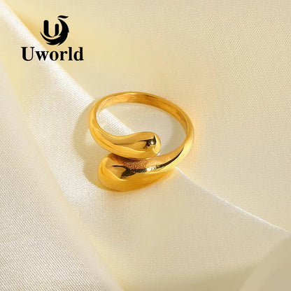 Uworld New Trendy 18K Gold Plated 316L Stainless Steel Chunky Rings for Women Creative Adjustable Cross Open Rings Jewelry