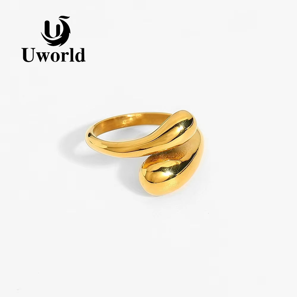 Uworld New Trendy 18K Gold Plated 316L Stainless Steel Chunky Rings for Women Creative Adjustable Cross Open Rings Jewelry