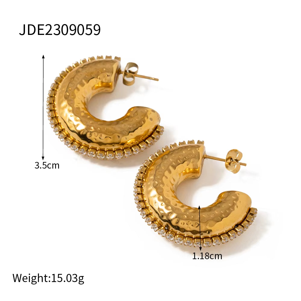 Uworld 316L Stainless Steel PVD Hoop Earrings Women Fashion Ear Clips Thread Texture Statement Earrings for Women Серьги Женские