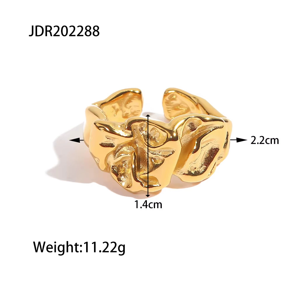 Uworld Irregular Crumpled Tin Foil Style Ring Chunky Gold Stackable Dainty Texture Metal 18 K Plated Statement Trendy Jewelry