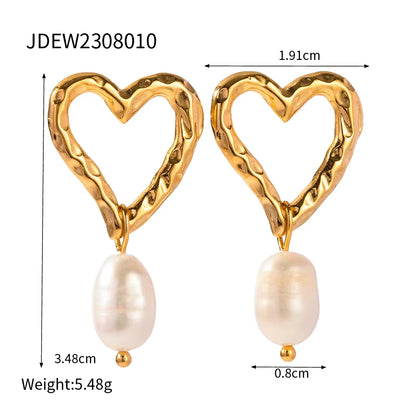 Uworld 18K Gold Color Stainless Steel Pearl Love Pendant Earrings Creative Metal High Quality Waterproof Romantic Chic Jewelry