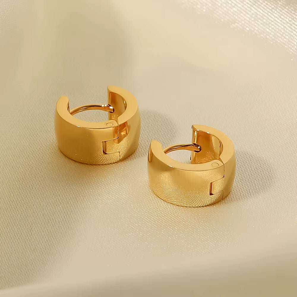 Uworld Stainless Steel Titanium Glossy Wide Ear Buckle Fashion Trendy Gold round Hoop Earrings Бижутерия Для Женщин 2022 Gift