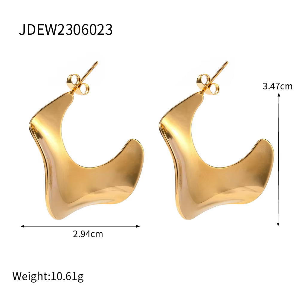 Uworld Wave Unique C-Shaped 18K Gold Plated Stainless Steel Waterproof Flowing Earrings for Women Aretes De Mujer Jewelry