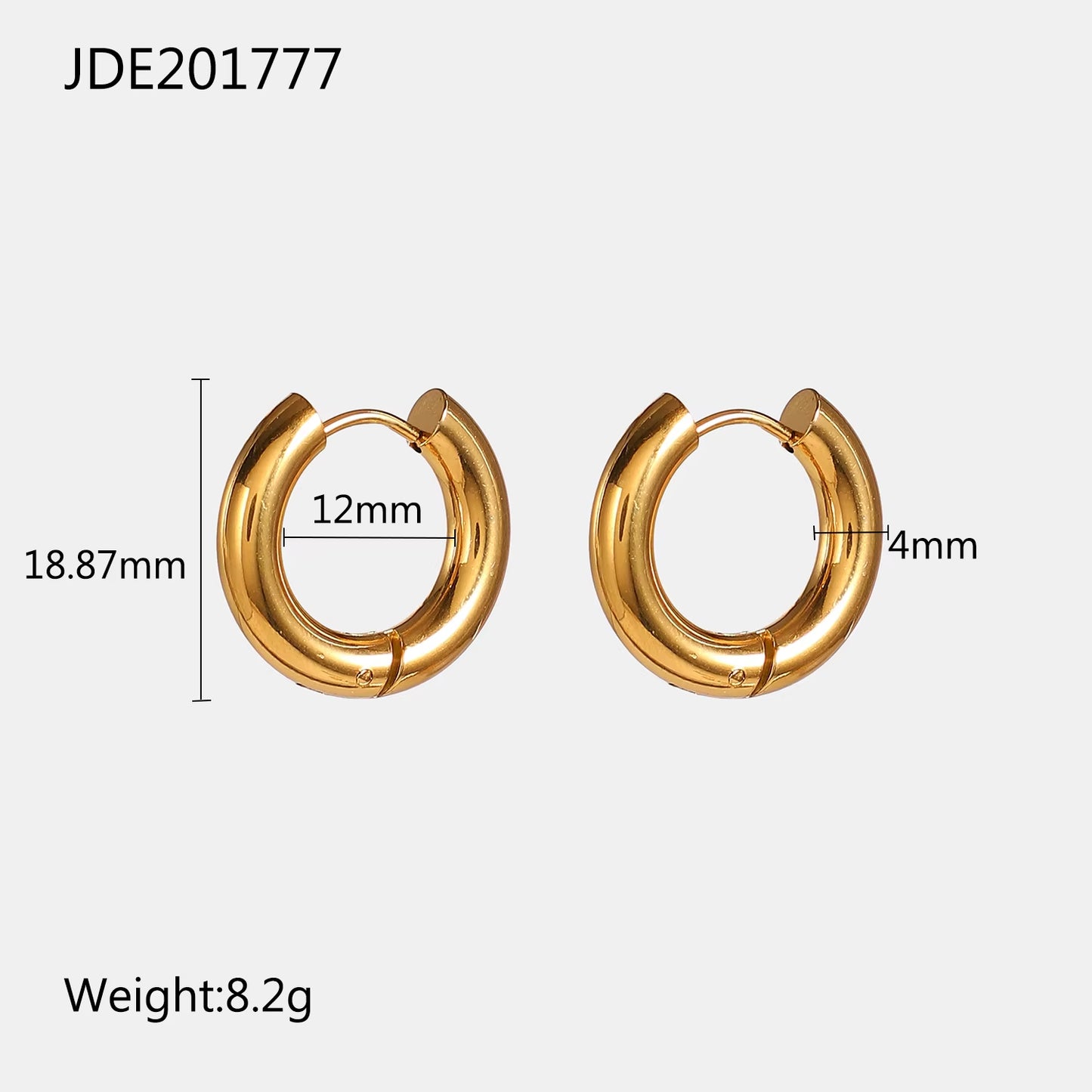 Chunky Classic 4MM Gold Stainless Steel Hoop Earrings PVD Plating Non Tarnish Waterproof Gradient Hoop Earrings for Women