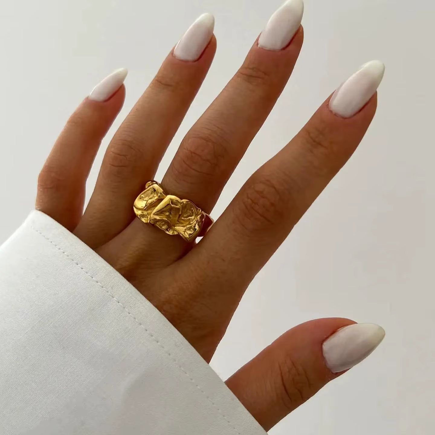 Uworld Irregular Crumpled Tin Foil Style Ring Chunky Gold Stackable Dainty Texture Metal 18 K Plated Statement Trendy Jewelry