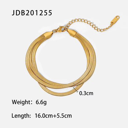 Uworld Three Layer Dainty Flat Snake Chain Wrist Jewelry 18K Gold Plated Stackable Stainless Steel Bone Chain Bracelets for Wome