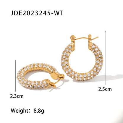 Uworld Trendy Full Zircon Gold Silver Blingbling Hoop Earrings 18K Gold PVD Plated Stainless Steel for Women Trendy Pendientes