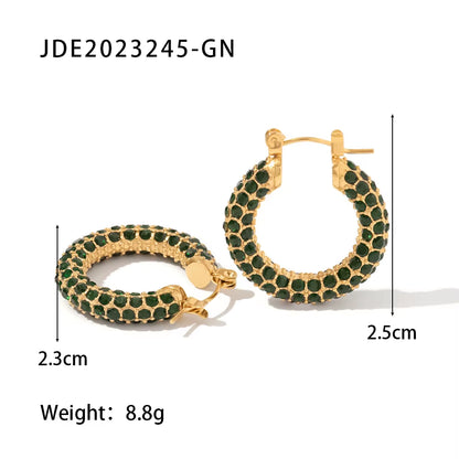 Uworld Trendy Full Zircon Gold Silver Blingbling Hoop Earrings 18K Gold PVD Plated Stainless Steel for Women Trendy Pendientes