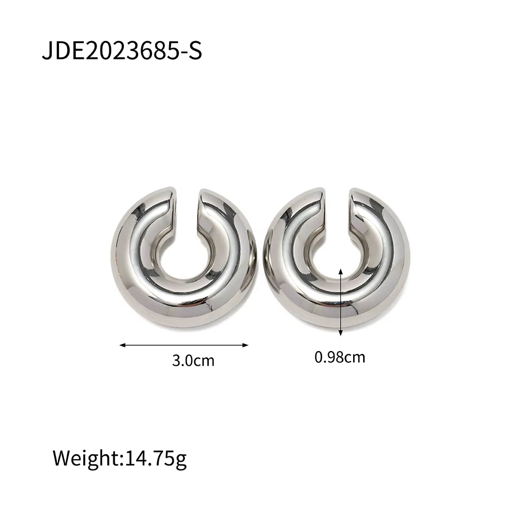 Uworld 316L Stainless Steel PVD Hoop Earrings Women Fashion Ear Clips Thread Texture Statement Earrings for Women Серьги Женские