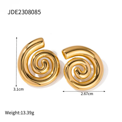 Uworld Stainless Steel Gold Plated Earrings 18K Unique Statement Multi-Layered Circles Spiral Earrings Daily Jewelry Waterproof