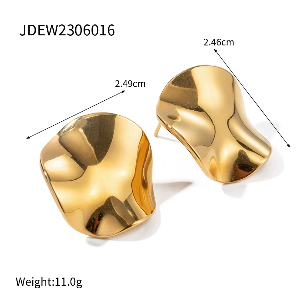 Uworld Waterproof 18K Gold-Plated Stainless Steel Earrings Circular Pleated Texture Stud Ring for Women Кольцо Женское