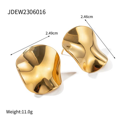 Uworld Waterproof 18K Gold-Plated Stainless Steel Earrings Circular Pleated Texture Stud Ring for Women Кольцо Женское