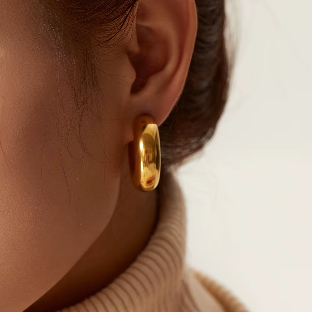 316L Stainless Steel PVD High Grade Hollow Design Chunky Bold Gold Hoop Earrings Chunky Statement Earrings Inoxidable