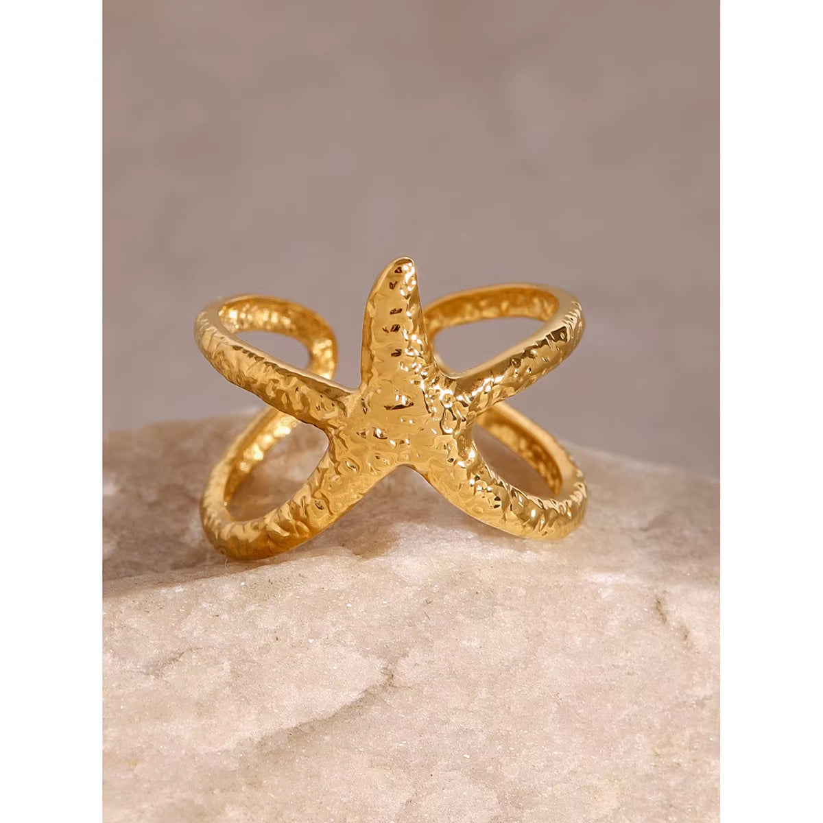 Uworld Beach Style Stainless Steel Star Open Ring Metal Waterproof Fashion Gold Color Jewelry Gift Anillo Acero Inoxidable Mujer