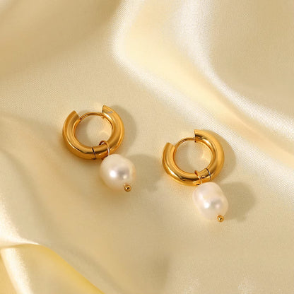 Hot Selling French Style Freshwater Pearl Gold Plated Stainless Steel Jewelry Elegant Drop Earrings for Female Jewelry Girl