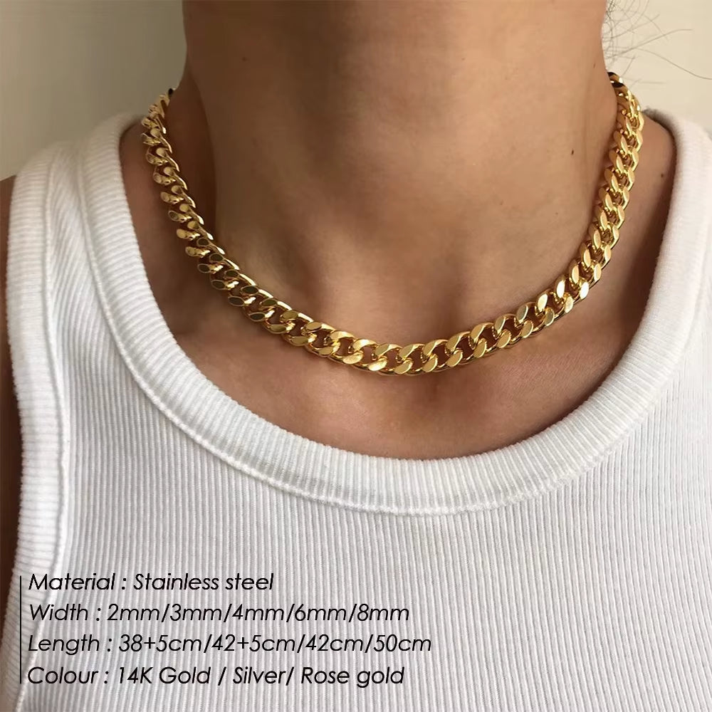 Emanco Stainless Steel Cuban Chain Necklace for Men - Gold-Plated Fashion Jewelry in Multiple Sizes