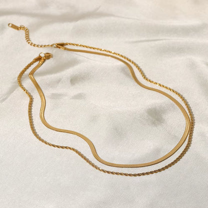 Uworld Simple Jewelry 18K Gold Plated Flat Snake Chain Layer Necklace Stainless Steel Snake Rope Chain Necklace Gift