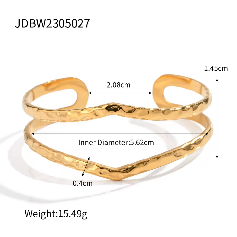 Uworld Textured Gold Cuff Gold Plated Stainless Steel Adjustable Bangele Bracelets for Women Striking Look Minimalist Jewelry