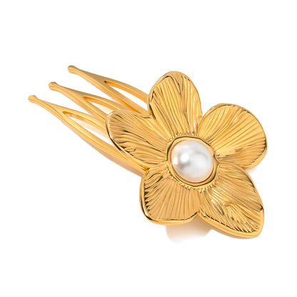 Uworld Trendy Gold Plated Hair Accessories Ocean Flower Series Stainless Steel Hair Clip Gift for Her