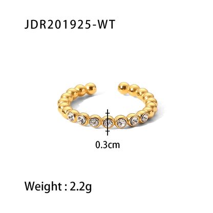 Uworld Dainty 18K Gold Plated Thin Bead Green Zircon Ring Jewelry Stainless Steel Zirconia Paved Bead Open Anillos Mujer