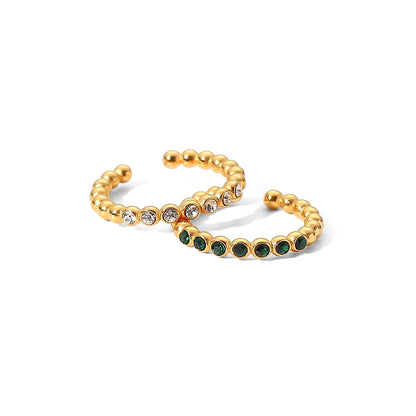 Uworld Dainty 18K Gold Plated Thin Bead Green Zircon Ring Jewelry Stainless Steel Zirconia Paved Bead Open Anillos Mujer