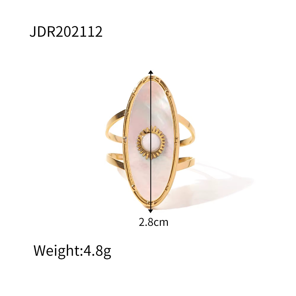 Uworld Vintage Oval round Natural Shell Pearl 18K PVD Gold Plated Stainless Steel Opening Rings Women Jewelry Anillos Mujer