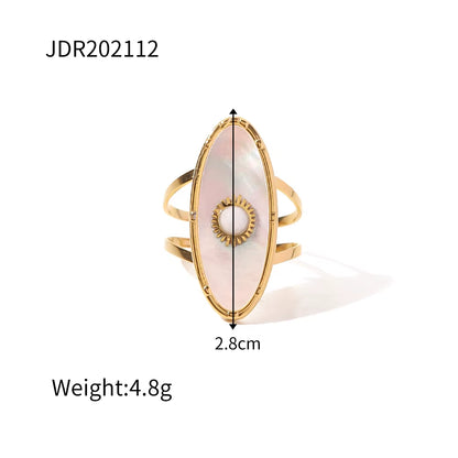 Uworld Vintage Oval round Natural Shell Pearl 18K PVD Gold Plated Stainless Steel Opening Rings Women Jewelry Anillos Mujer