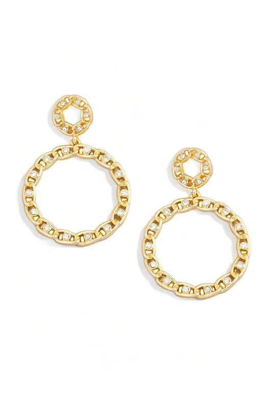 Studded Circle Chain Link Drop Earrings