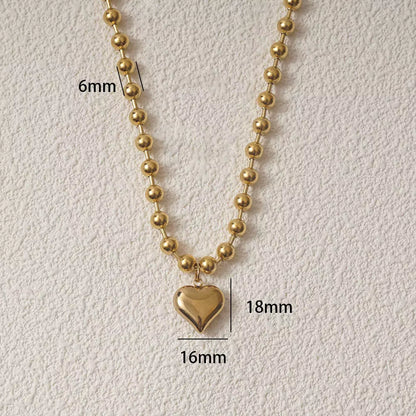 Stainless Steel Heart Necklaces for Women 6Mm Gold/Silver Color Metal Ball Bead Chain Choker Collier Femme Valentine'S Day Gift