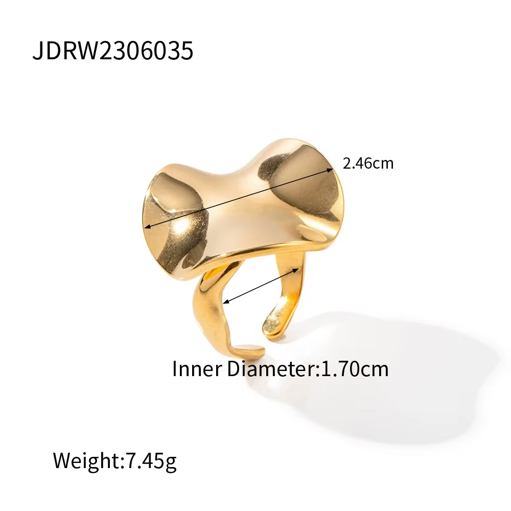 Uworld Waterproof 18K Gold-Plated Stainless Steel Earrings Circular Pleated Texture Stud Ring for Women Кольцо Женское