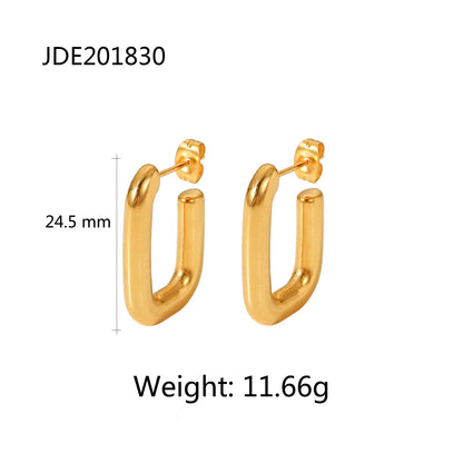 Shaped Hammer Shiny Zircon CC Shape Hoop Earrings for Women 18K Gold Plated Stainless Steel Circle Earrings Jewelry