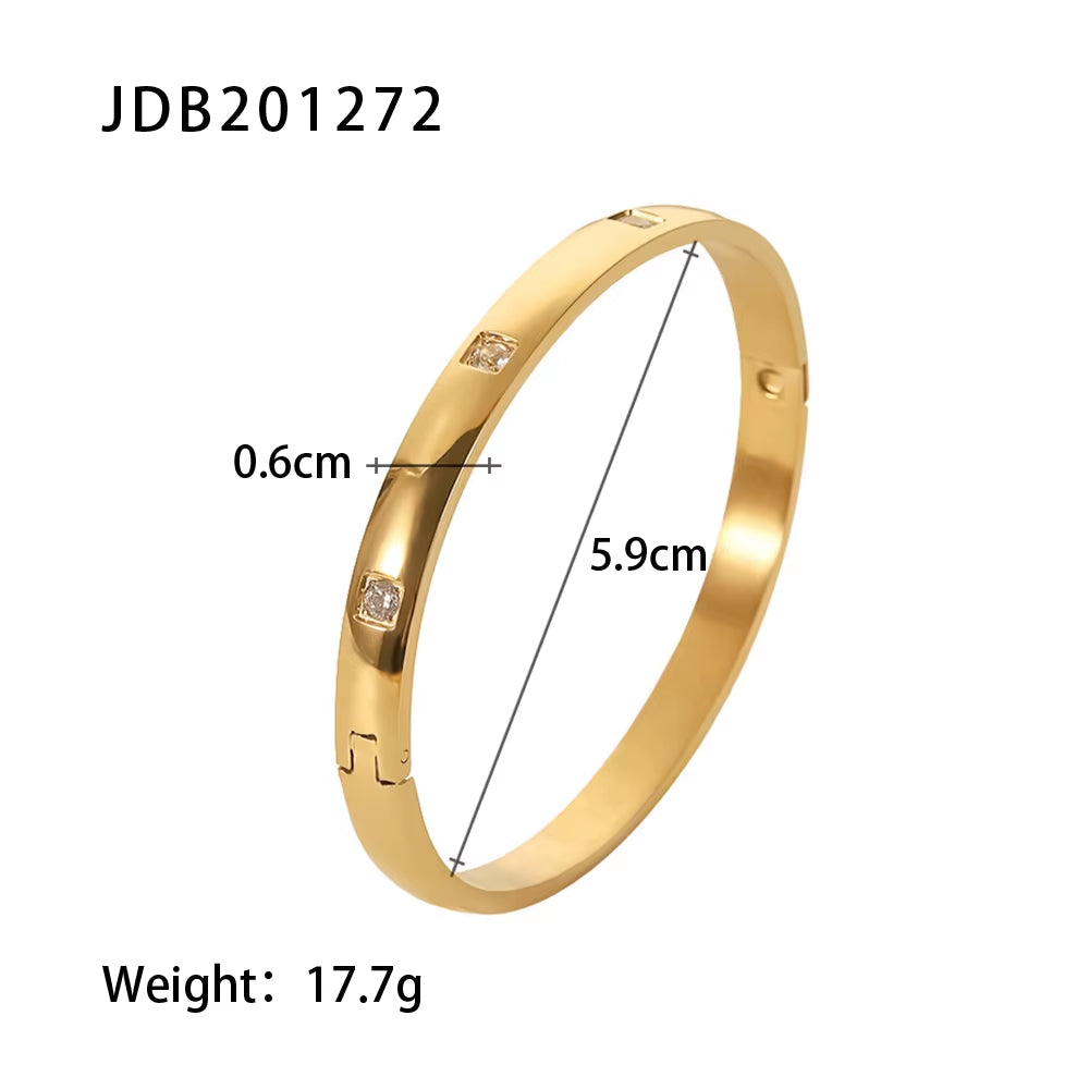 Uworld 18K Gold Stainless Steel White Cubic Zirconia Non Adjustable Bracelet Bangle Trendy Woman Jewelry 2022 Acier Inoxydable