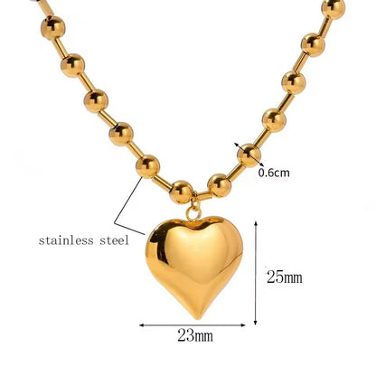 Stainless Steel Heart Necklaces for Women 6Mm Gold/Silver Color Metal Ball Bead Chain Choker Collier Femme Valentine'S Day Gift