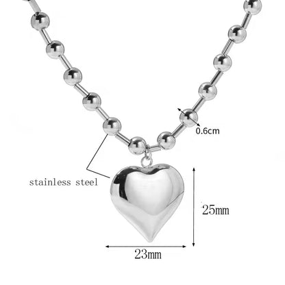 Stainless Steel Heart Necklaces for Women 6Mm Gold/Silver Color Metal Ball Bead Chain Choker Collier Femme Valentine'S Day Gift