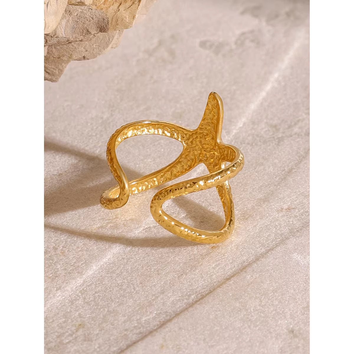 Uworld Beach Style Stainless Steel Star Open Ring Metal Waterproof Fashion Gold Color Jewelry Gift Anillo Acero Inoxidable Mujer