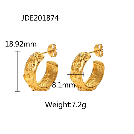 Shaped Hammer Shiny Zircon CC Shape Hoop Earrings for Women 18K Gold Plated Stainless Steel Circle Earrings Jewelry