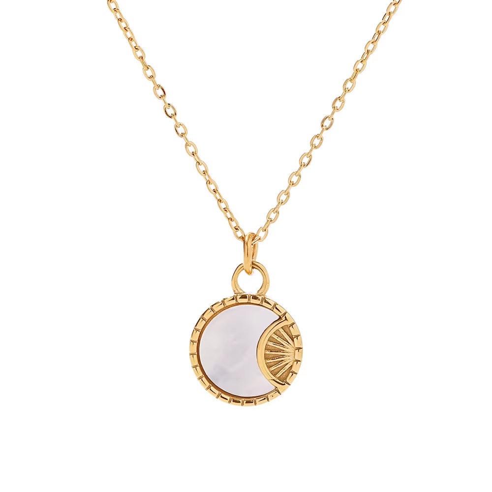 Uworld Star Moon Shell round Turkish Eye Square Pendant Chain Stainless Steel Fashion Necklace for Women Charm Trendy Jewelry