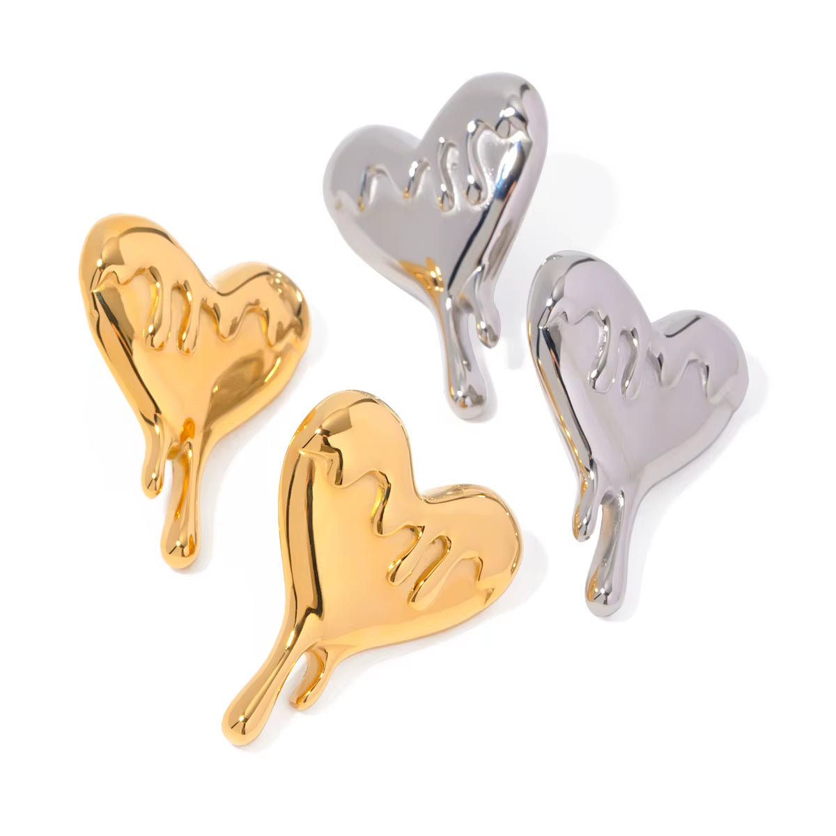 Uworld Romantic Heart Stud Earrings for Women Stainless Steel Metal Texture Gold Color Waterproof Charm Sweet Jewelry Gift