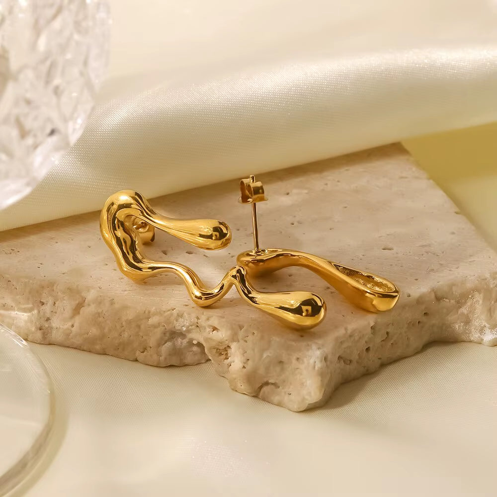 Stainless Steel Asymmetry Unusual Stud Earrings Statement Metal Cast Waterproof Creative Golden Jewelry Women Gift