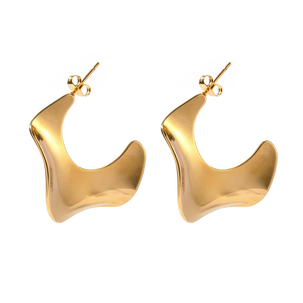 Uworld Wave Unique C-Shaped 18K Gold Plated Stainless Steel Waterproof Flowing Earrings for Women Aretes De Mujer Jewelry